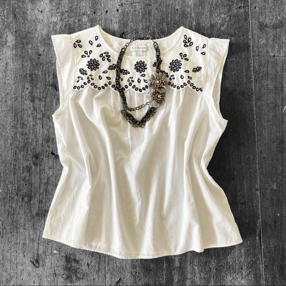 White Blouse Kim Rogers Size L Folklore Embroidered Top - Picture 3 of 13